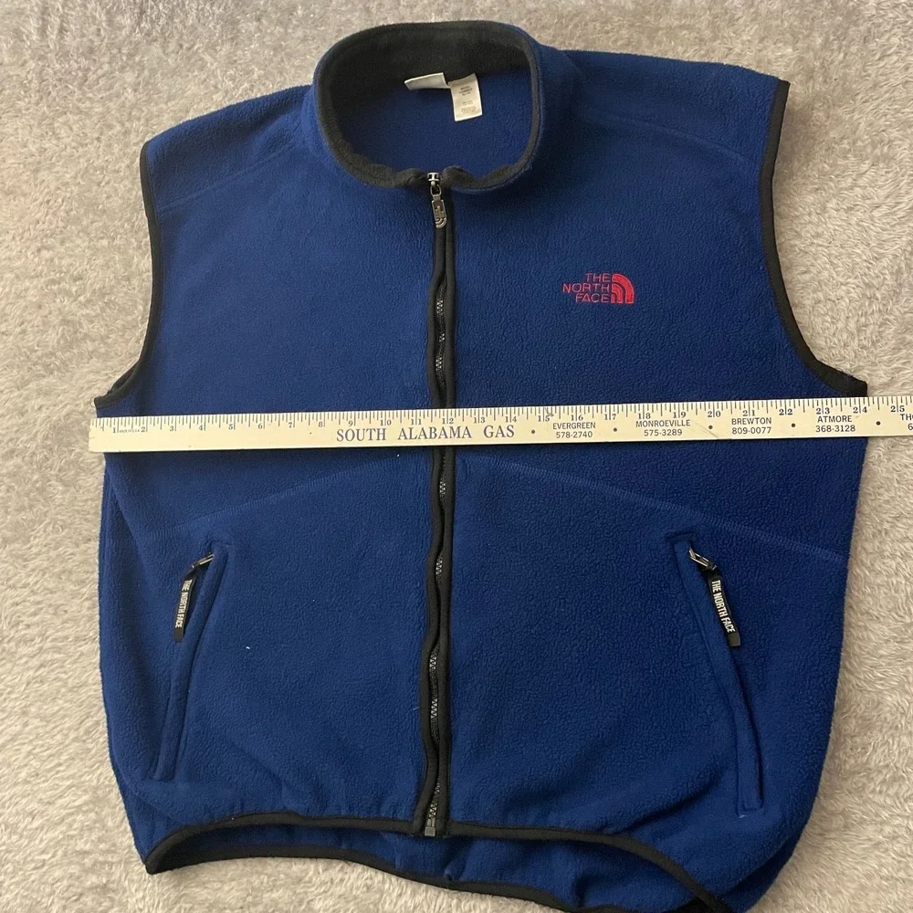 Vintage The North Face Fleece Vest Mens XL Made in USA Blue Red Logo Full Zip 90